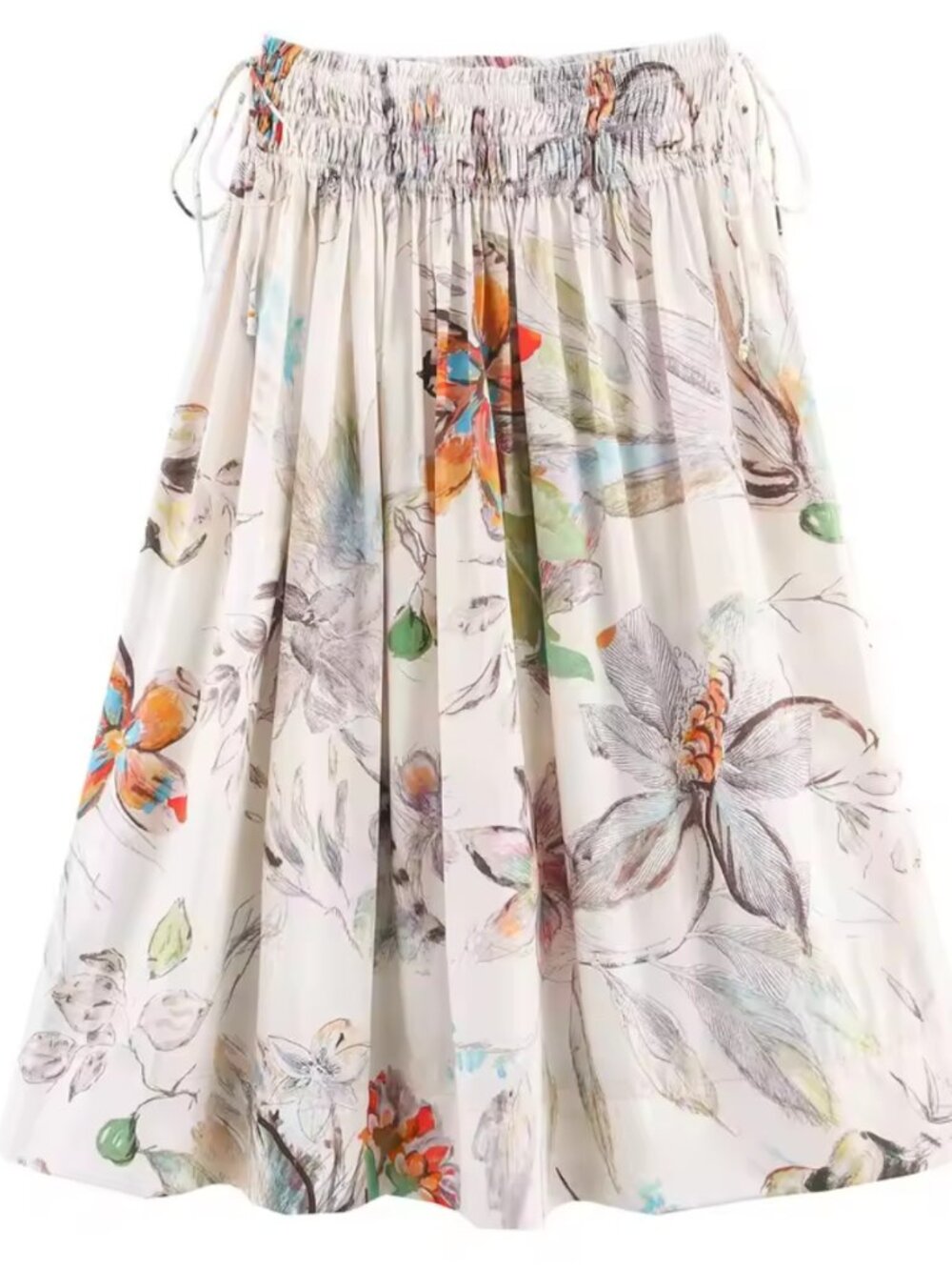 Cream Shirred waist maxi floral skirt